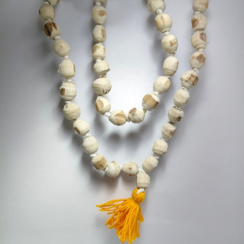 Sacred White Tulsi Japa Mala For Mantra with 108+1 Beads