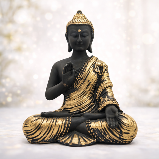 Black & Gold Meditating Buddha Statue for Home Decor