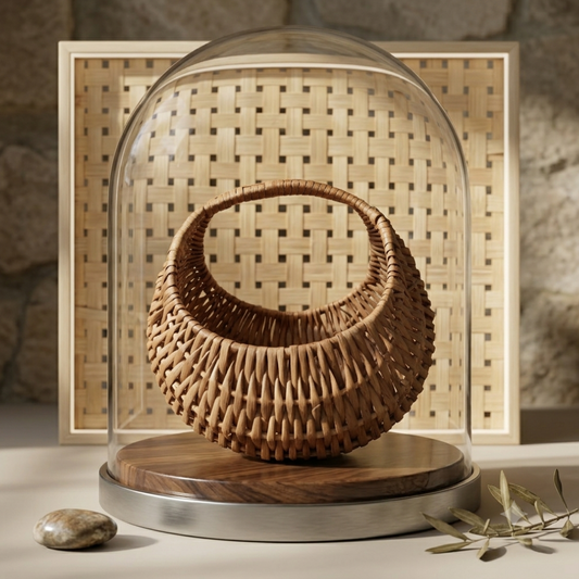Handwoven Rattan Basket Bag with Round Handle – Natural Boho Decor