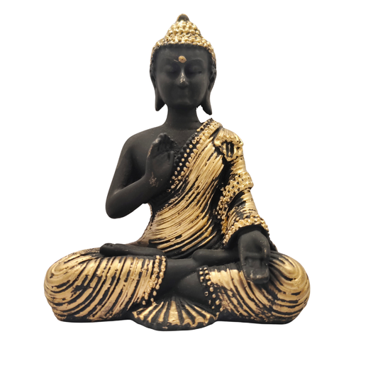 Black & Gold Meditating Buddha Statue for Home Decor