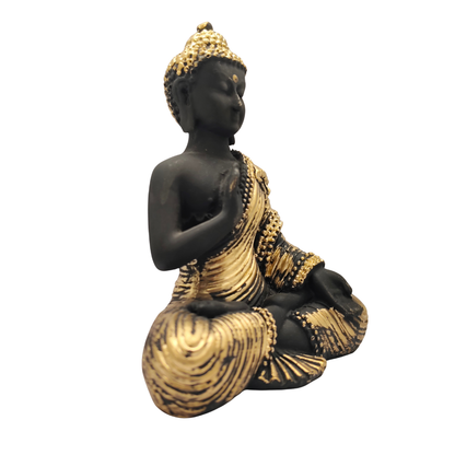 Black & Gold Meditating Buddha Statue for Home Decor