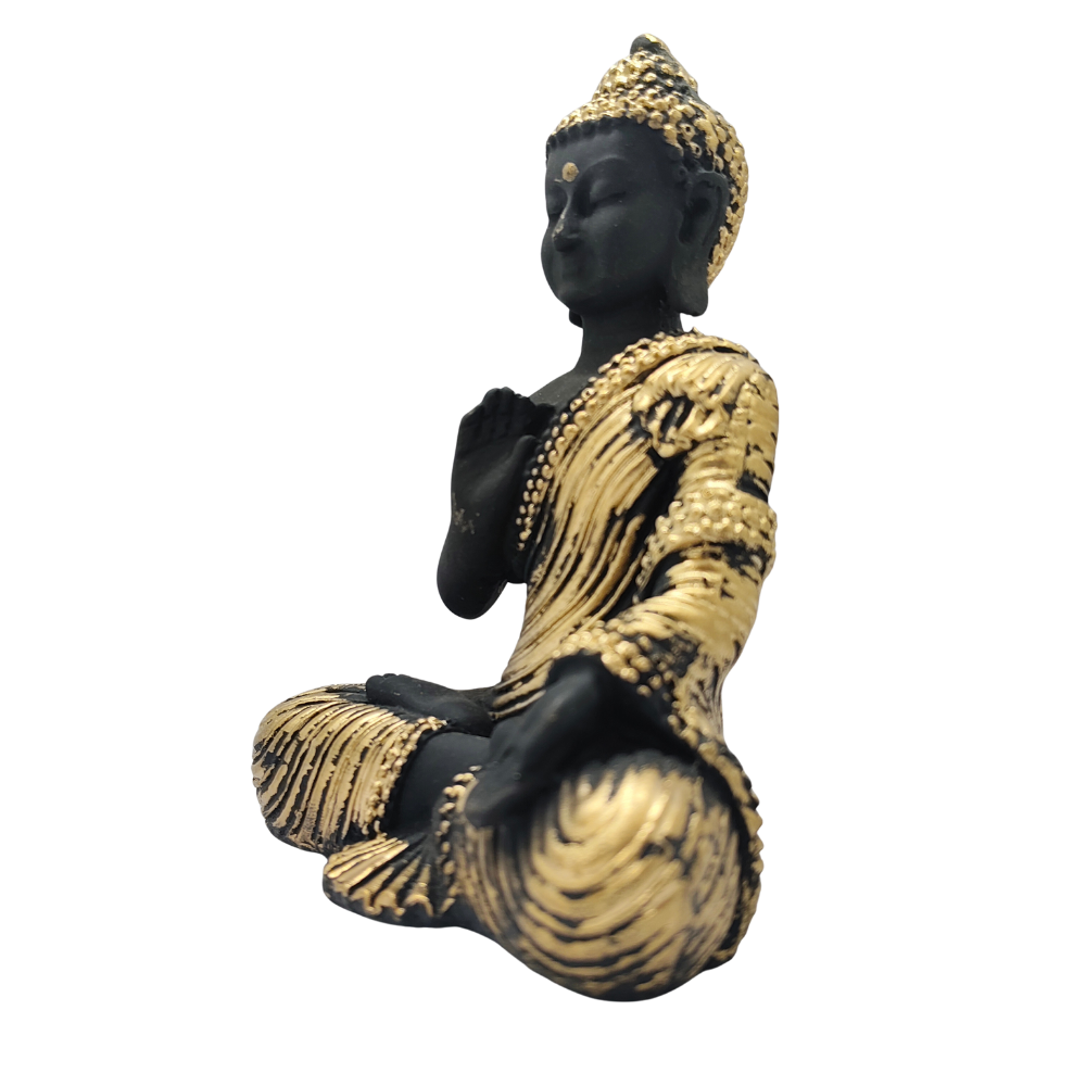Black & Gold Meditating Buddha Statue for Home Decor
