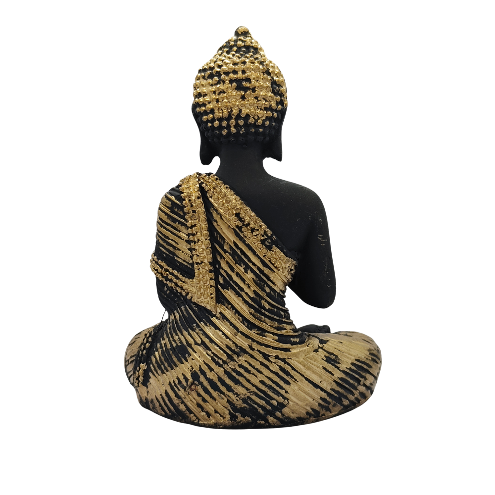 Black & Gold Meditating Buddha Statue for Home Decor