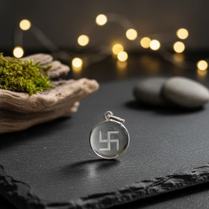 Sphatik swastik Hand Carved Pendant