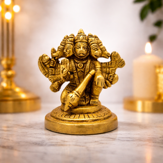 Brass Panchmukhi Hanuman Idol – Five Face Bajrangbali Statue for Home Temple