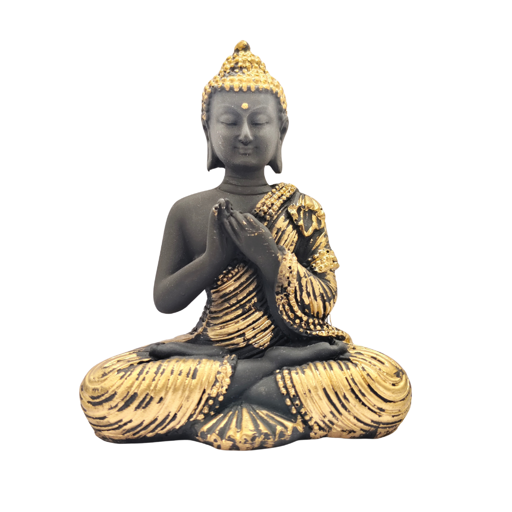 Black & Gold Buddha Statue in Dharmachakra Mudra for Home Decor