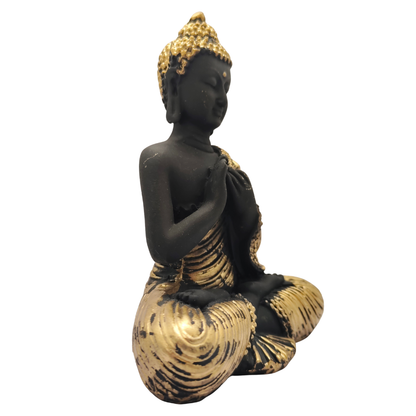Black & Gold Buddha Statue in Dharmachakra Mudra for Home Decor