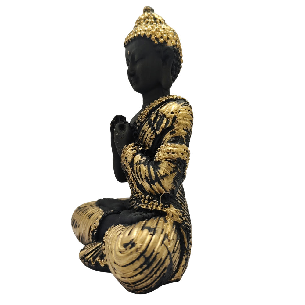 Black & Gold Buddha Statue in Dharmachakra Mudra for Home Decor