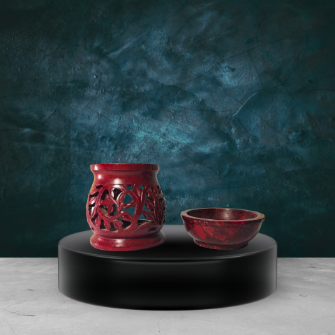 Handcrafted Red Marble Oil Diffuser – Decorative Aroma Burner