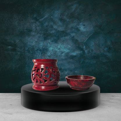 Handcrafted Red Marble Oil Diffuser – Decorative Aroma Burner