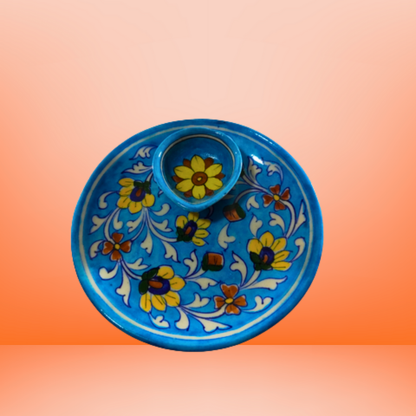 Azure Dreams Handcrafted Floral Diya Plate Set