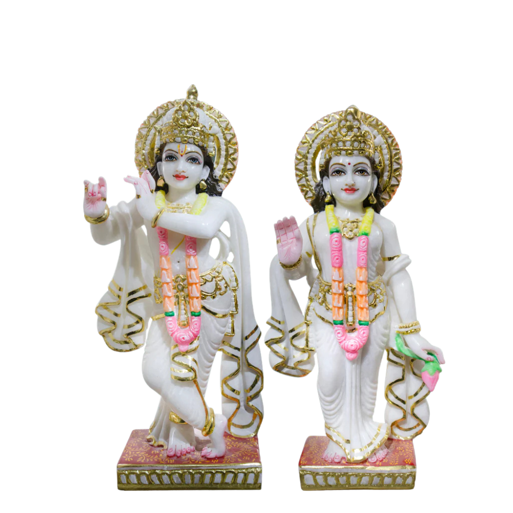 15 Inch Large Radha Krishna Marble Finish Murti Set for Home Temple | Big Decorative Pooja Idol Statue