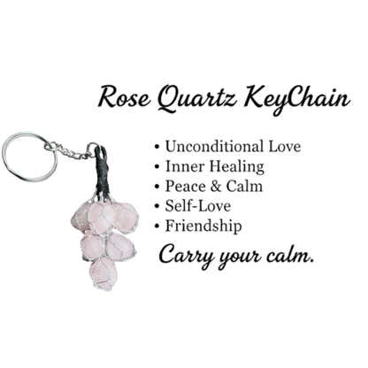 100% Real Rose Quartz Love Grape Keychain