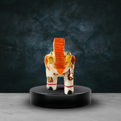 Handcrafted Marble Elephant Showpiece with Black & Gold Artwork – Decorative Home Décor Figurine