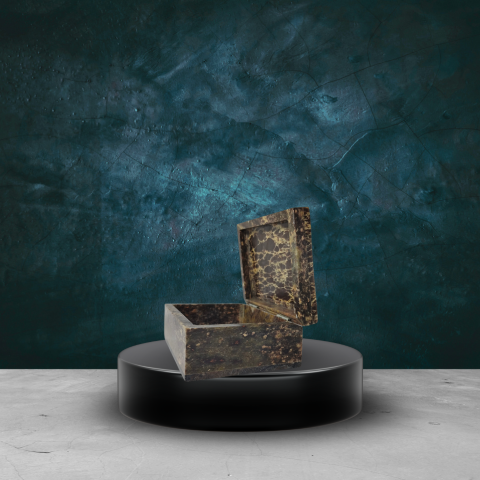 Brown Marble Stone Box with Multicolor Inlay Art