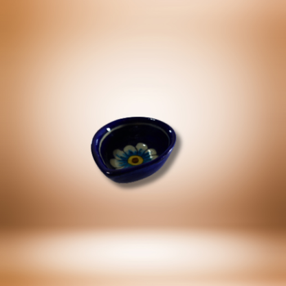 Blue Floral Ceramic Diya for Pooja