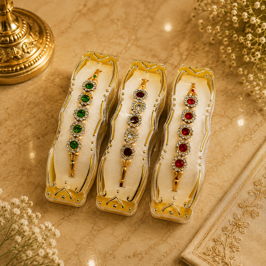 Red & Green Designer Rakhi Set of 3 – Pearl Stone Work Raksha Bandhan Rakhi