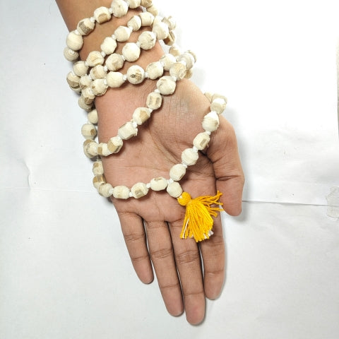 Sacred White Tulsi Japa Mala For Mantra with 108+1 Beads