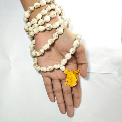Sacred White Tulsi Japa Mala For Mantra with 108+1 Beads