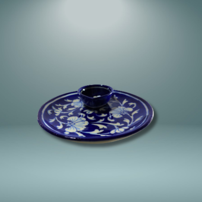 Royal Blue Pottery Blossom Diya Plate Set