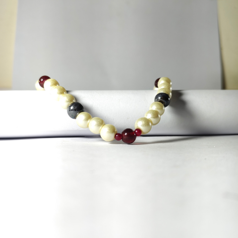 Pearl Glow Bead Necklace – Red & Black Accents