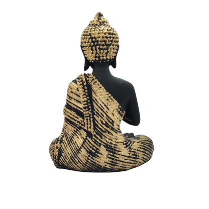 Black & Gold Buddha Statue in Dharmachakra Mudra for Home Decor