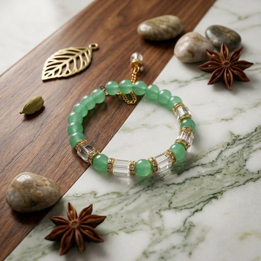 Green Aventurine Bracelet with Clear Quartz Beads – Crystal Bracelet for Women