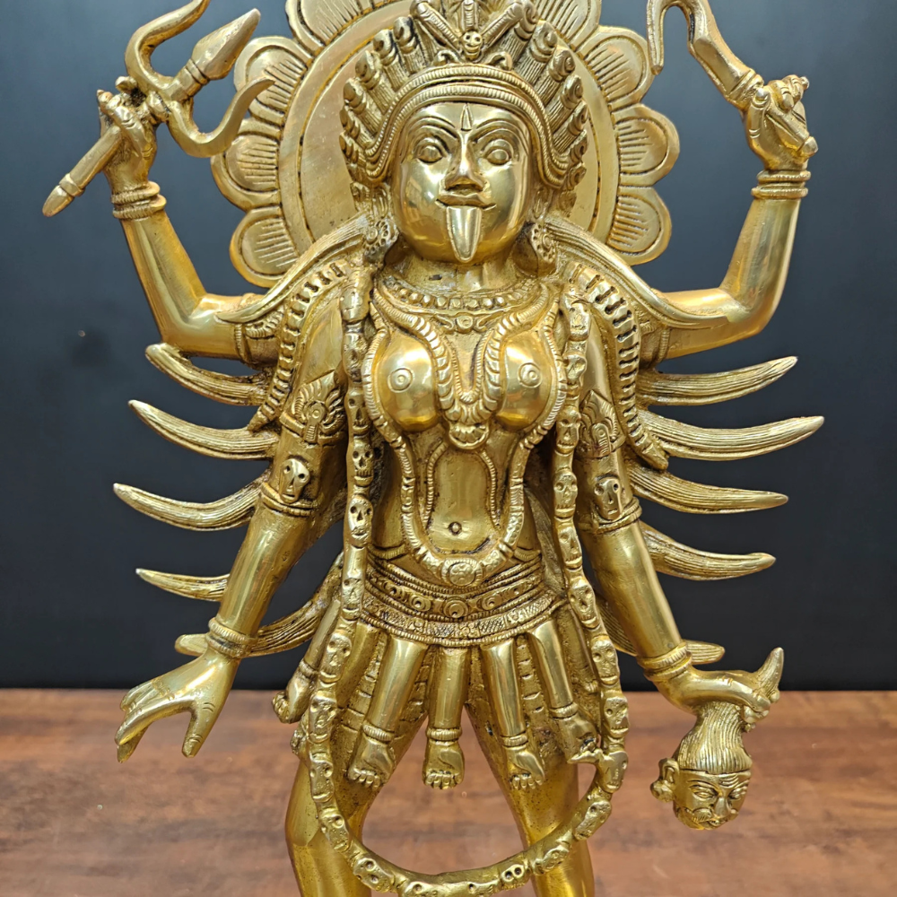Large Brass Maa Kali Statue (24 Inch) – Mahakali Standing on Shiv Idol | Powerful Temple & Vastu Decor Murti