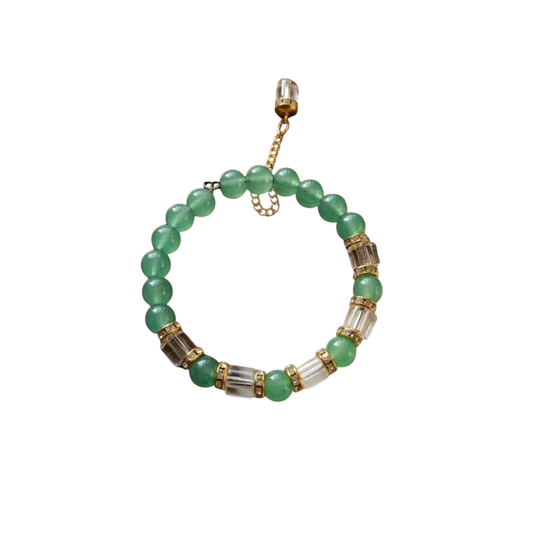 Green Aventurine Bracelet with Clear Quartz Beads – Crystal Bracelet for Women