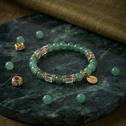Green Aventurine Bracelet with Clear Quartz Beads – Crystal Bracelet for Women