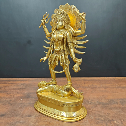 Large Brass Maa Kali Statue (24 Inch) – Mahakali Standing on Shiv Idol | Powerful Temple & Vastu Decor Murti