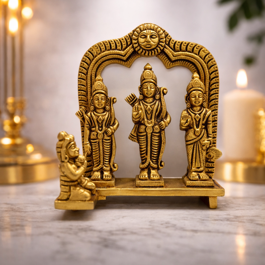Brass Ram Darbar Idol with Hanuman – Ram Sita Lakshman Statue for Home Temple