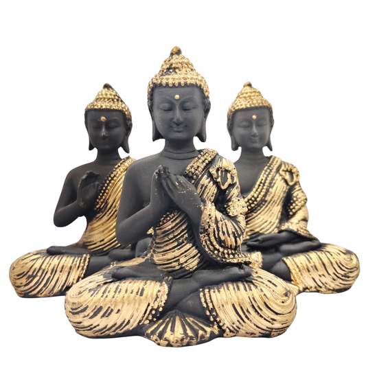Black & Gold Buddha Trio Statue (Set of 3) for Home Decor & Vastu
