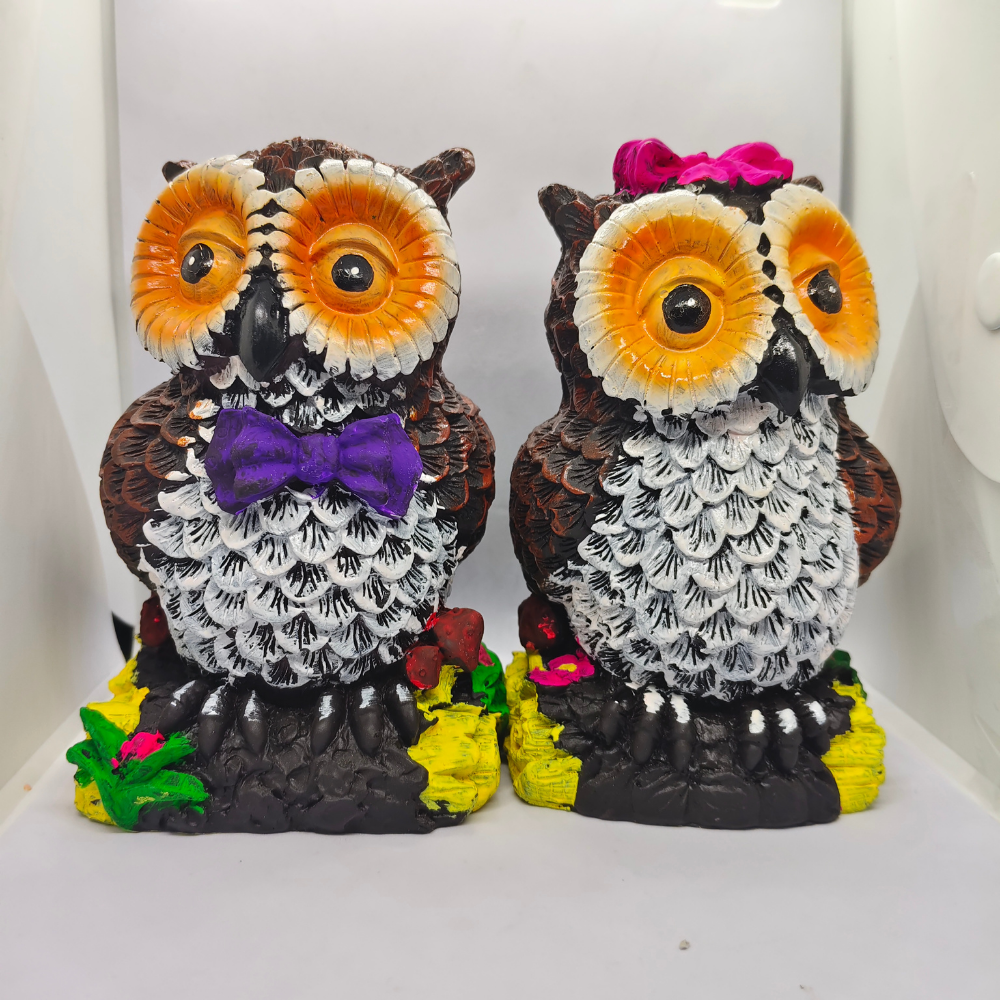 Cute Owl Couple Decorative Showpiece Set (Set of 2) – Multicolor Handcrafted Figurines
