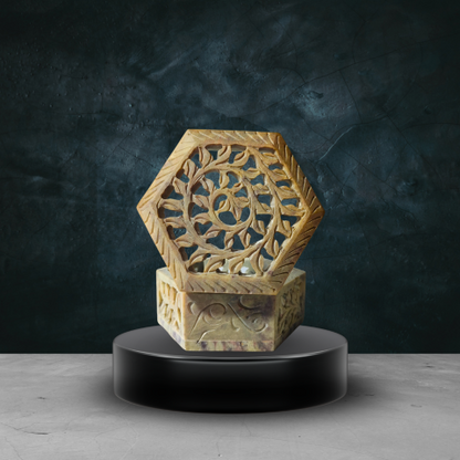 Small Hexagonal Marble Jali Box – Handcrafted Decorative Keepsake Storage