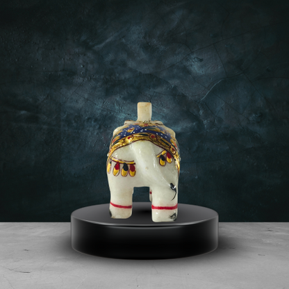 Handcrafted Marble Elephant Showpiece with Black & Gold Artwork – Decorative Home Décor Figurine