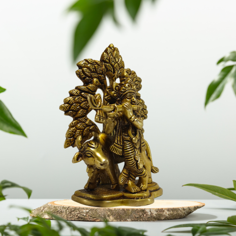Divine Shree Krishna with Cow Brass Idol
