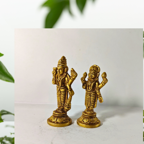 Holy Lakshmi Narayan Standing Brass Idol – Grace of Fortune & Preservation