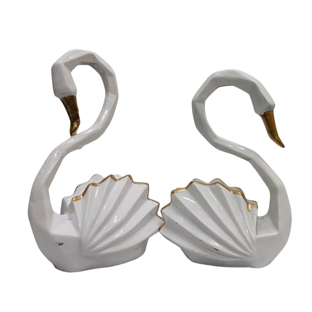 White Swan Couple Decorative Showpiece – Golden Beak Home Decor
