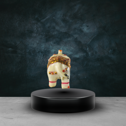 Handcrafted Marble Elephant Figurine with Golden Artwork – Decorative Showpiece