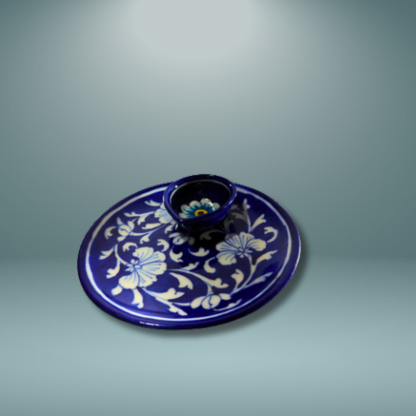 Royal Blue Pottery Blossom Diya Plate Set