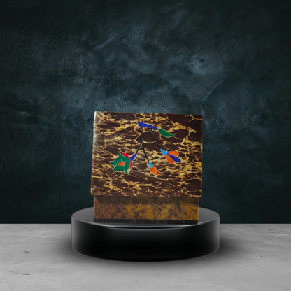 Brown Marble Stone Box with Multicolor Inlay Art