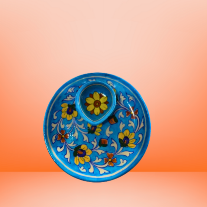 Azure Dreams Handcrafted Floral Diya Plate Set