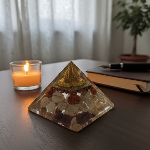 Rudraksha & Shell Orgonite Pyramid