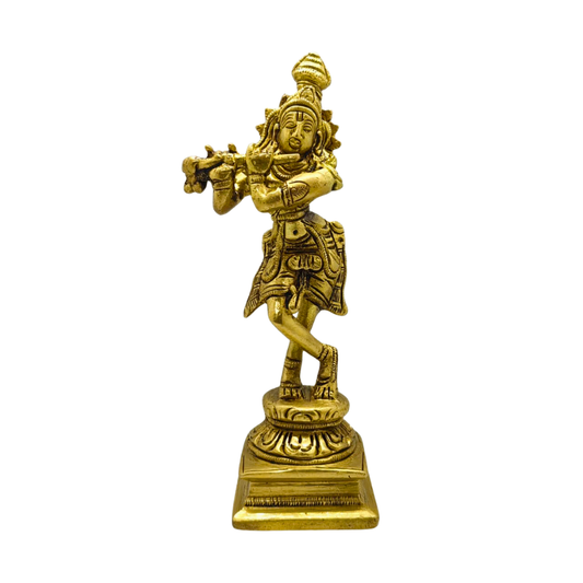 Brass Lord Krishna Idol – Murli Manohar Flute Statue for Home Temple