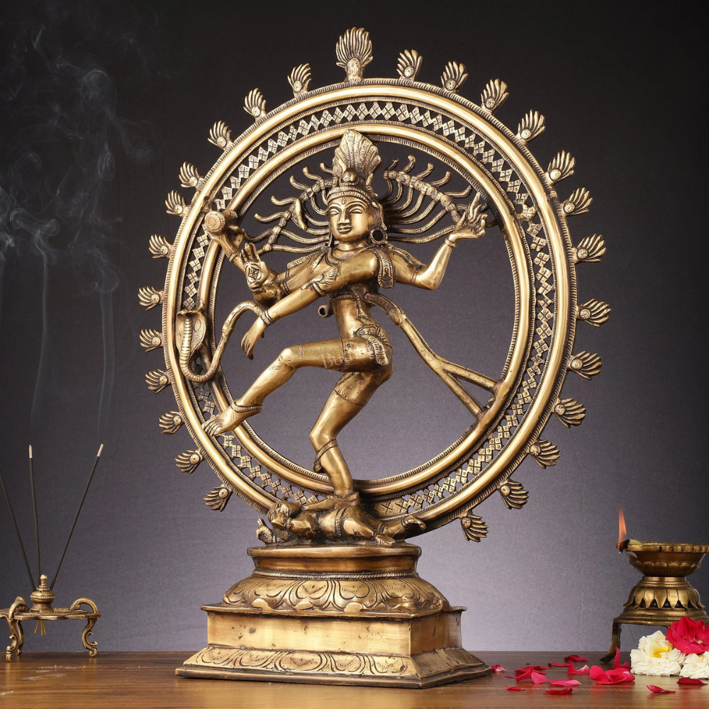 Big Brass Lord Shiva Nataraj Murti (24 Inch) – Cosmic Dance Tandav Idol for Temple Decor