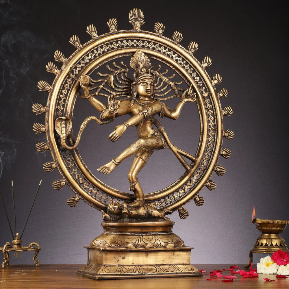 Big Brass Lord Shiva Nataraj Murti (24 Inch) – Cosmic Dance Tandav Idol for Temple Decor