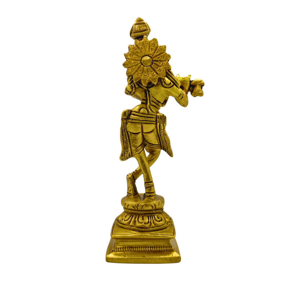 Brass Lord Krishna Idol – Murli Manohar Flute Statue for Home Temple