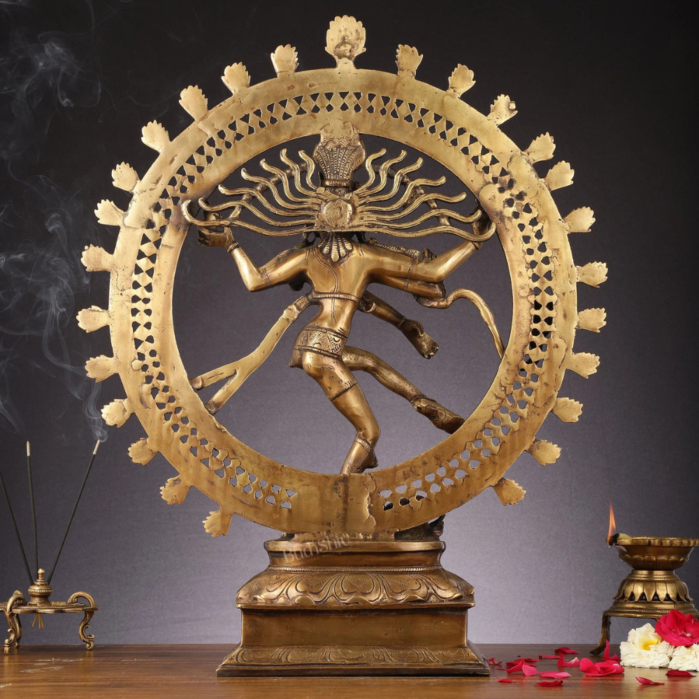 Big Brass Lord Shiva Nataraj Murti (24 Inch) – Cosmic Dance Tandav Idol for Temple Decor