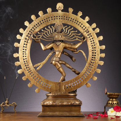 Big Brass Lord Shiva Nataraj Murti (24 Inch) – Cosmic Dance Tandav Idol for Temple Decor